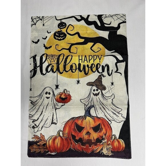 Halloween Garden Flag Printed, Linen, Outdoor “Happy Halloween” Size 18”x 12” - Picture 3 of 5